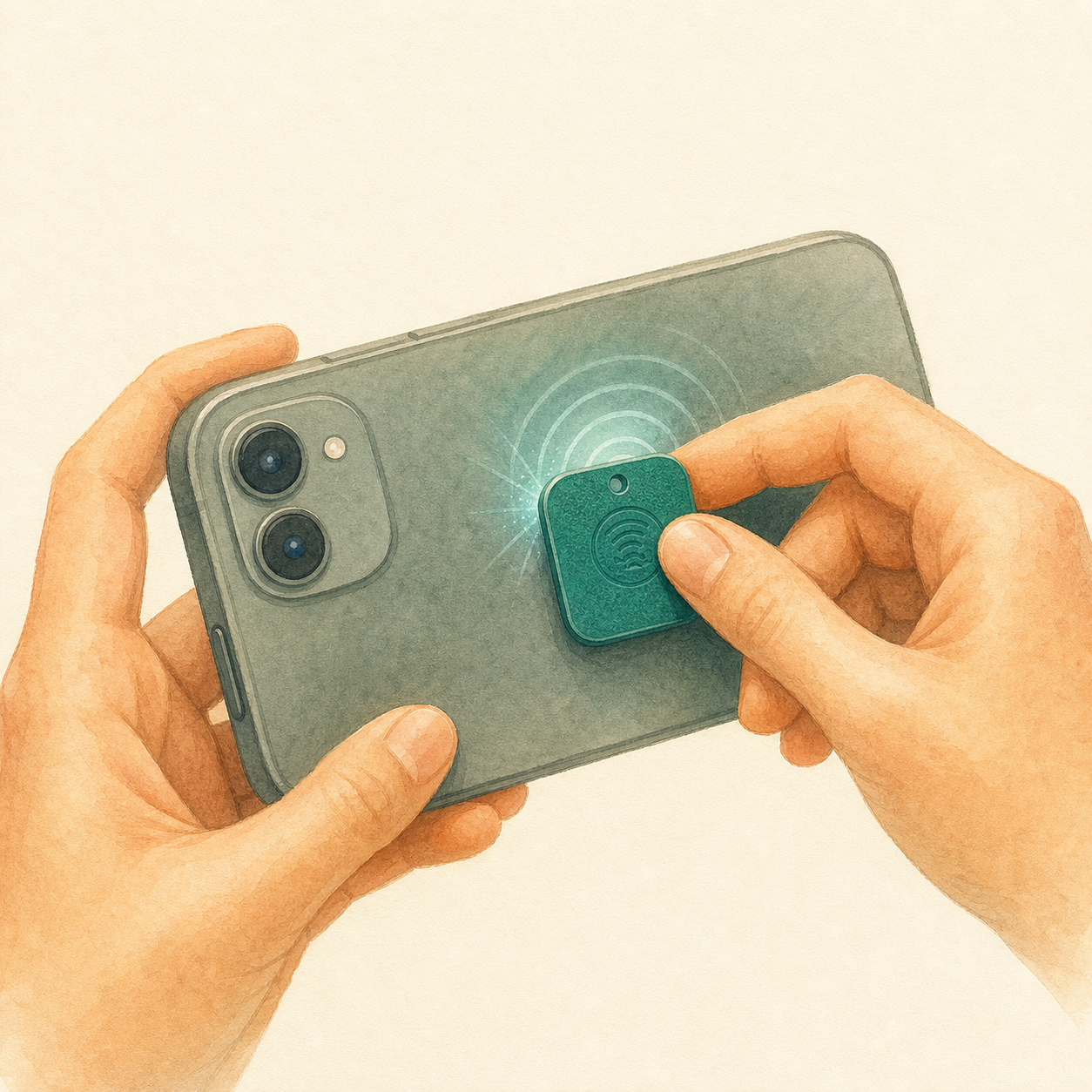 Handy an einer PawBack-Marke, mit sanftem NFC-Signal